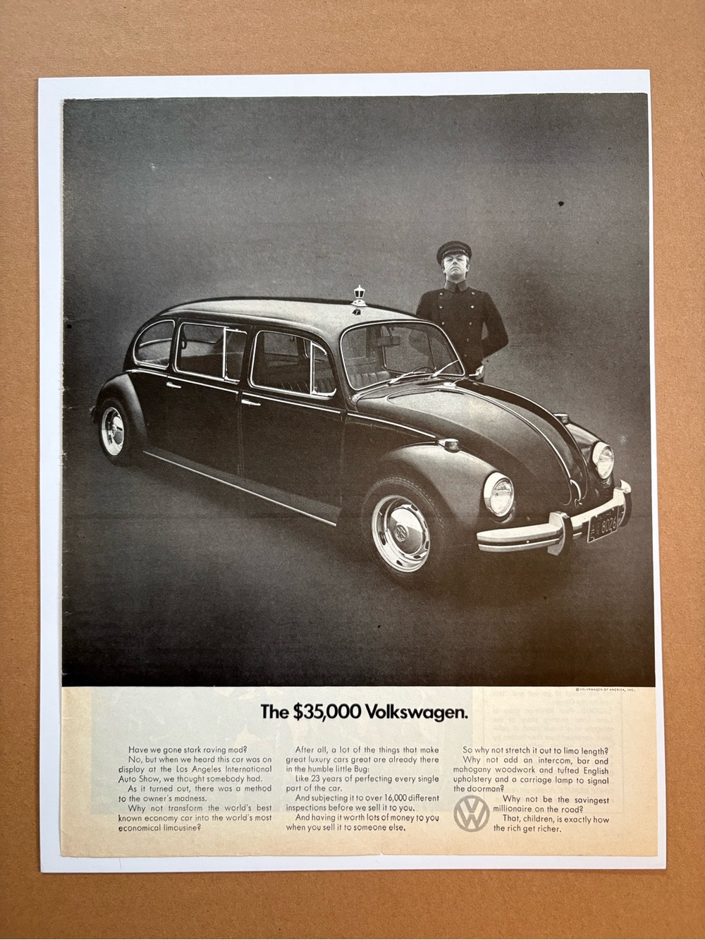 1971 Volkswagen Beetle $35,000 Stretch Limo Original Vintage Magazine Ad VW